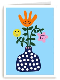 Zomaar kaartje vaas met bloemen smileys