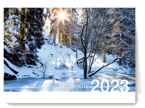 nieuwjaarskaart sneeuwlandschap gelukkig 2023