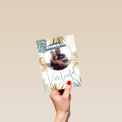 Fotokaart verloofd stijlvol plantendesign