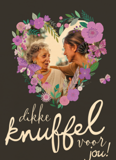 moederdag fotokaart dikke knuffel voor jou bloemen hart