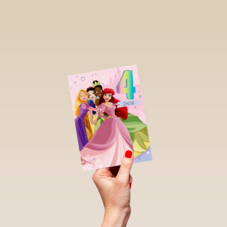Verjaardagskaart 4 jaar Disney prinsessen
