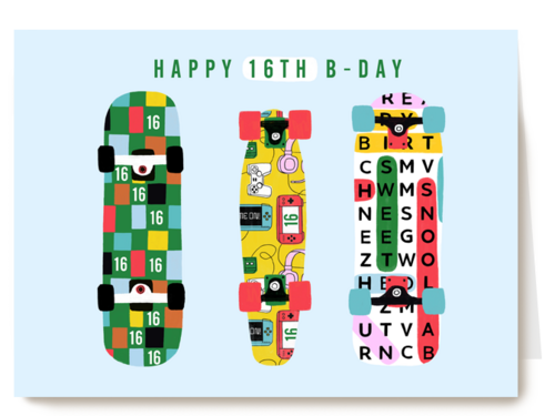 skate verjaardagskaart voor 16 jaar