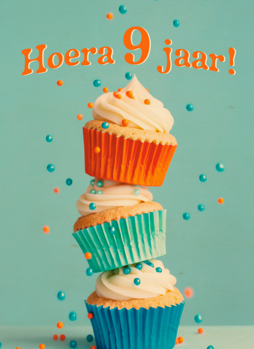Hoera 9 Jaar cupcakes