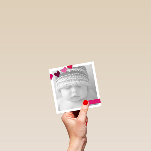 fotokaart vierkant baby kaart roze hartjes