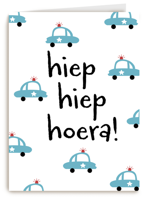 Verjaardagskaart politieautos hiep hiep