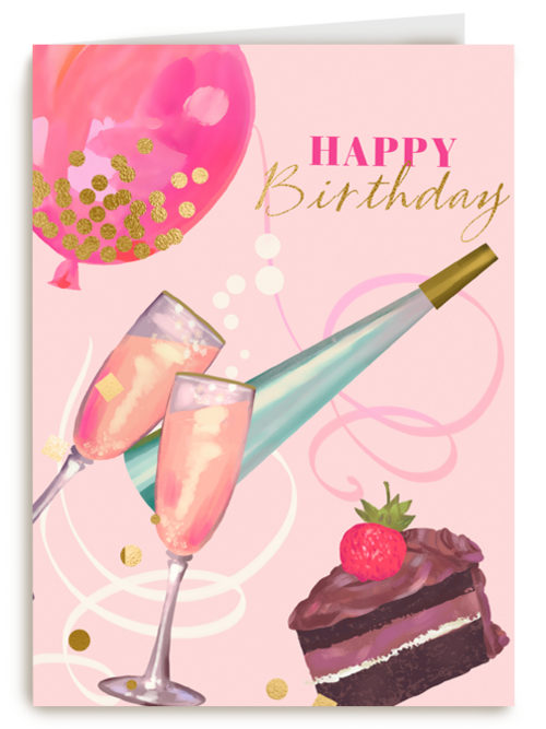 verjaardag kaart happy birthday taart en bubbels