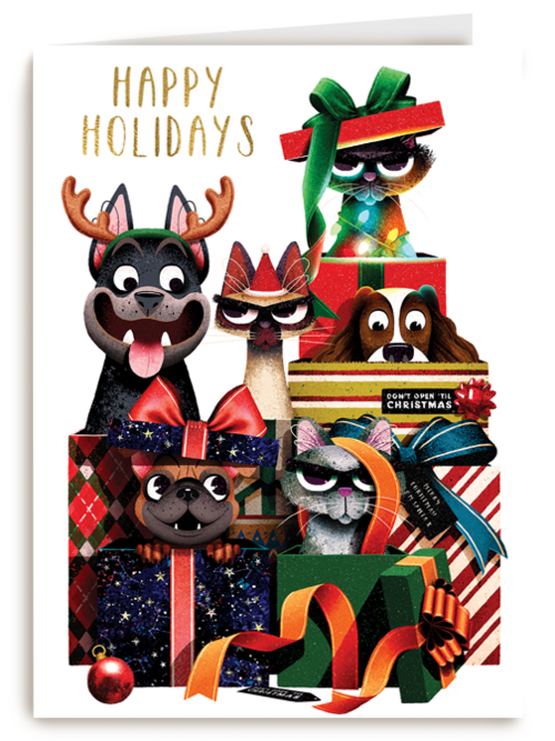 Kerstkaart Folio cats and dogs