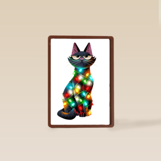 kerstkaart grappig kat met kerstlichtjes folio