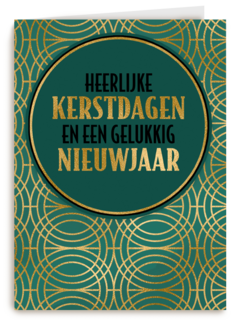 Stijlvolle kerstkaart goud met groen