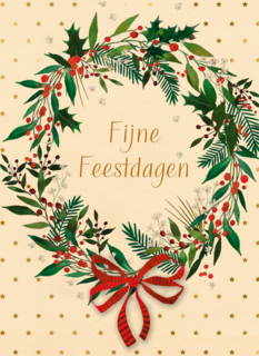 Kerstkaart klassiek Kerstkrans Fijne feestdagen
