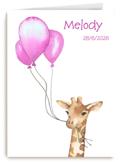 Geboorte Kaart Giraffe Roze