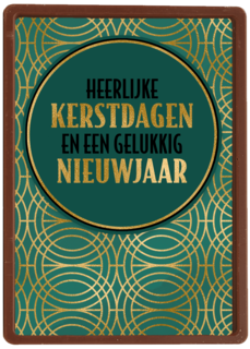 Stijlvolle kerstkaart goud met groen