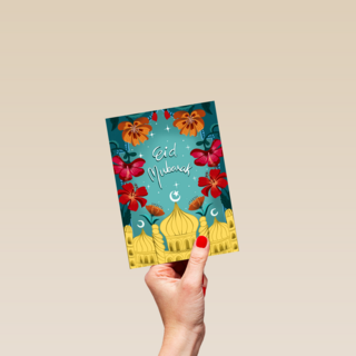 eid mubarak kaart met bloemen