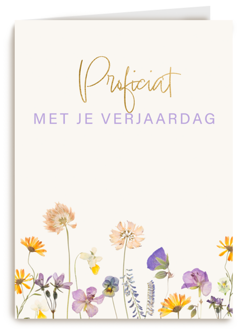 Verjaardagskaart met veldbloemen proficiat
