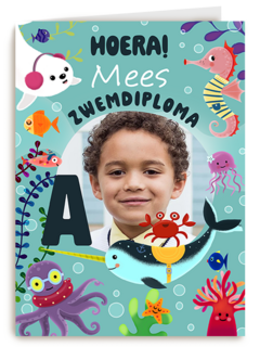Zwemdiploma kaart met foto en naam