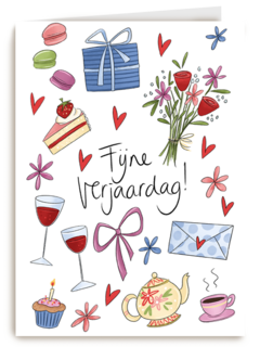 verjaardag kaart matia fijne verjaardag bloemen wijn taart