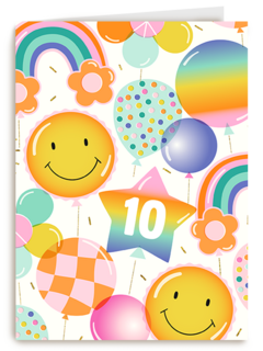 Verjaardagskaart smiley ballonnen met leeftijd