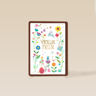 Paaskaart Vrolijk Pasen met bloemen
