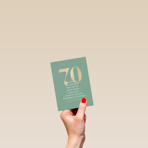 Verjaardagskaart 70 groen gouden letters
