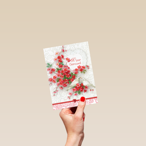 tak met rode bloemen en duiven