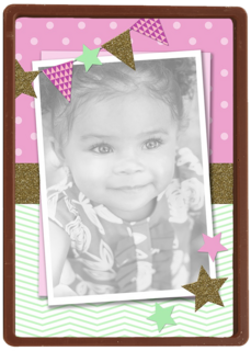 fotokaart roze goud mintgroen vlaggetjes sterretjes