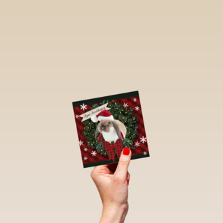 Kerstkaart konijn kerstmuts