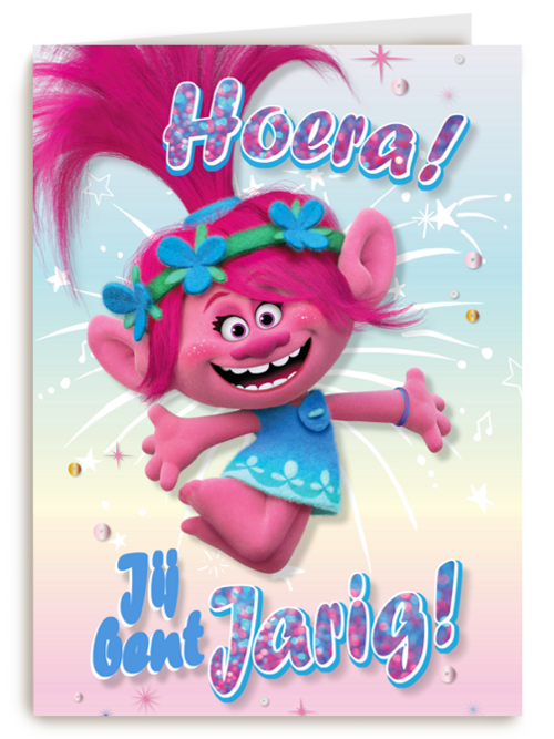verjaardag kaart trolls hoera jij bent jarig poppy