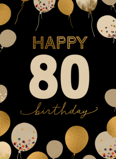 Verjaardagskaart ballonnen met leeftijd zwart