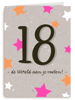 Verjaardagskaart 18 de wereld aan je voeten meisje vrouw