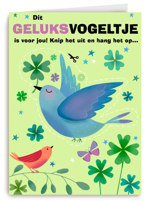 Veel geluk kaart met geluksvogeltje