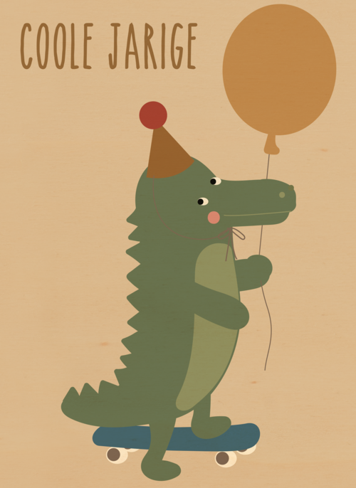 Verjaardagskaart krokodil met ballon