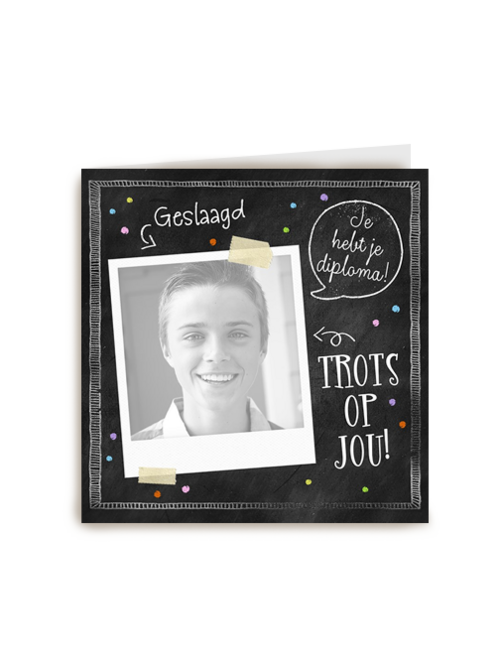 fotokaart geslaagd diploma trots