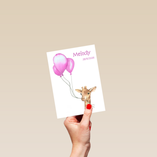 Geboorte Kaart Giraffe Roze