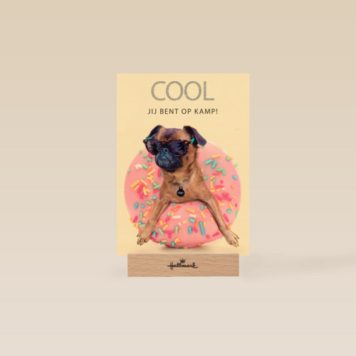 Op kamp kaart Cool hondje met donut