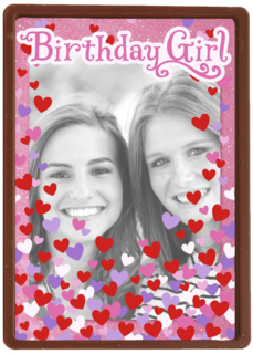 fotokaart birthday girl roze met hartjes