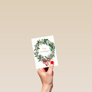Kerstkaart klassiek Kerstkrans Fijne feestdagen