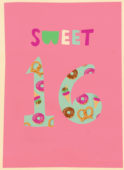 Verjaardagskaart roze sweet 16 tiener meisje