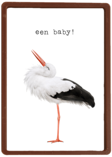 Een furry cuddles kaart met een ooievaar