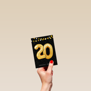 Verjaardagskaart leeftijden 20 ballonletters