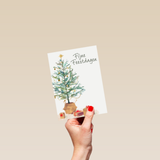 Kerstkaart klassiek kerstboom cadeautjes