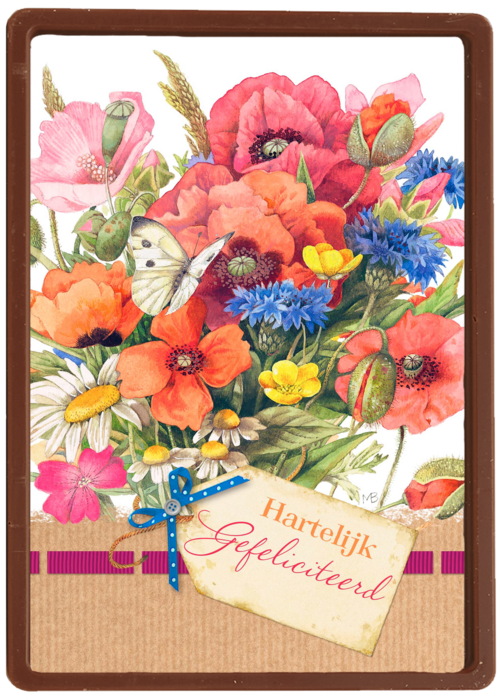 boeket met kaartje hartelijk gefeliciteerd