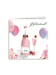 gefeliciteerd vrouw champagne fles champagne glas