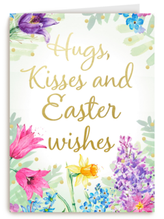 Paaskaart Engels Hugs kisses and Easter wishes