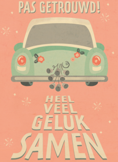 Trouwkaart Pas getrouwd auto