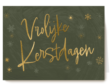 kerstkaart met gouden tekst op groene achtergrond