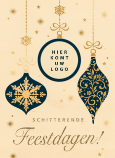kerstkaart met kerstballen en eigen logo
