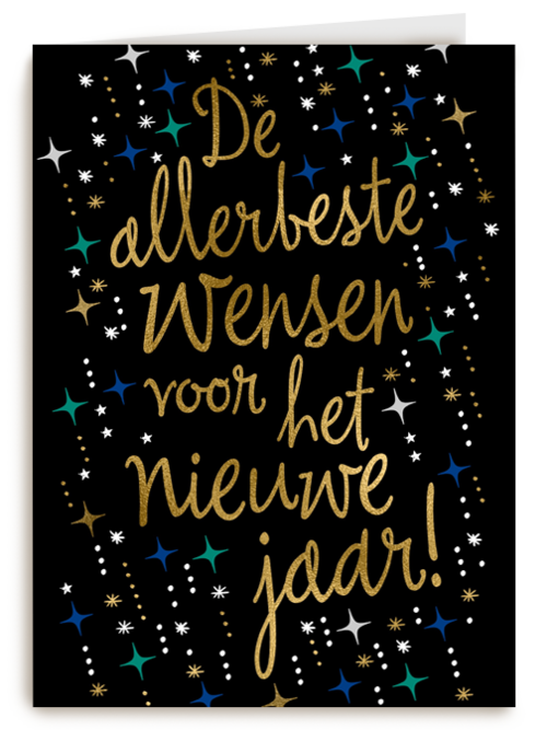 nieuwjaarskaart klassiek zwart met sterren