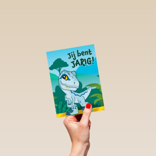 Blauwe dino verjaardagskaart