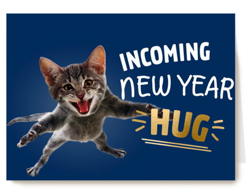 nieuwjaarskaart hip incoming new year hug