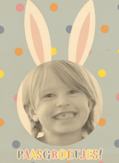 fotokaart feestelijke paasgroetjes met paasoren